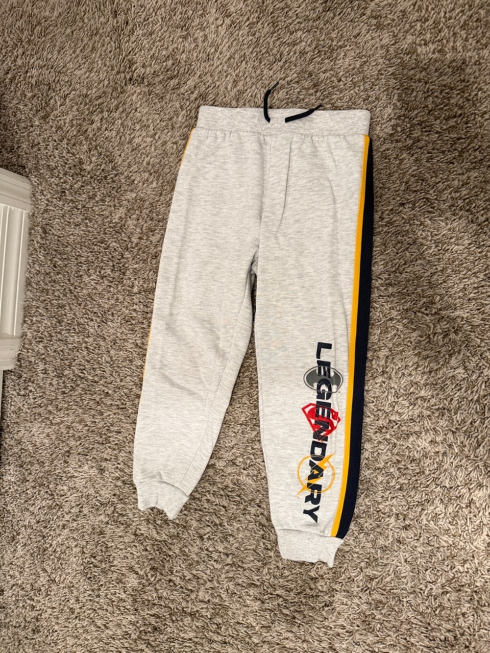 DC Comics Light Gray Joggers with Yellow & Navy Side Stripes